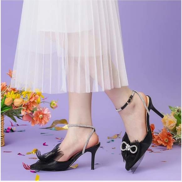 Perphy Rhinestone Mesh Bow Slingback Stiletto Heel Pumps, NWT, Size 7 - Picture 15 of 15